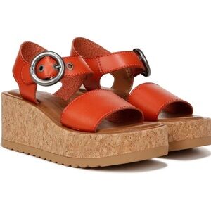 Zodiac Orange Wedge Sandals with Cork Platform